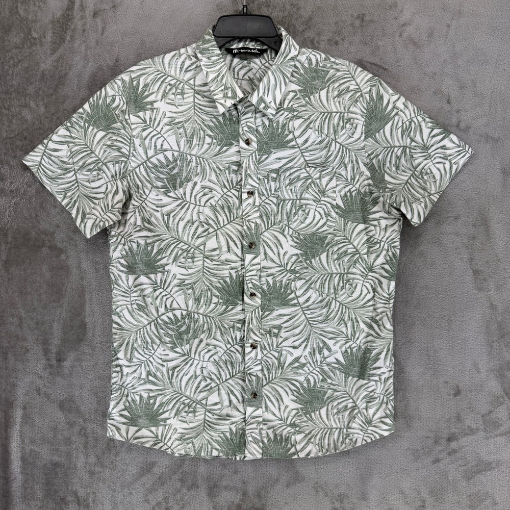 TravisMathew Mens Tropical Palm Leaf Print Button Down Shirt Green 1MY667 Large